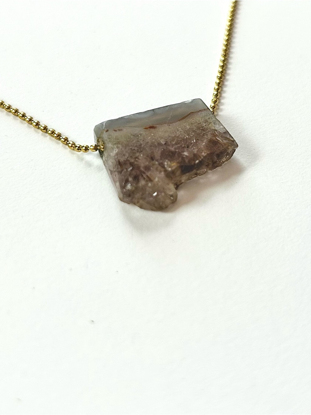 Amethyst Slice Necklace with Gold Tone Chain